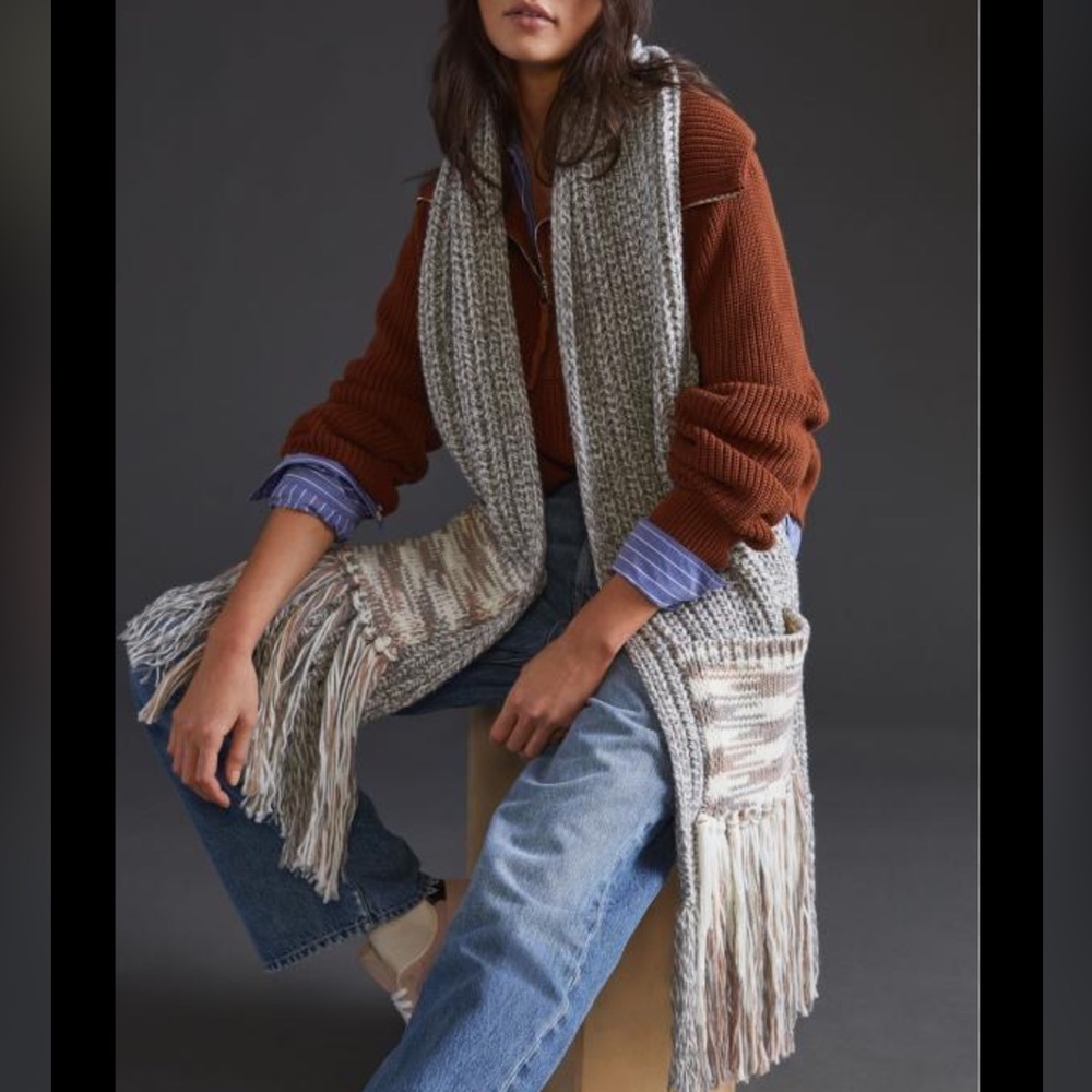 Anthropologie! Fringed Pocket Scarf NWOT!